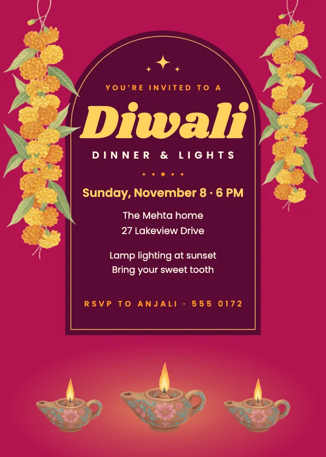 Diwali party invitation template