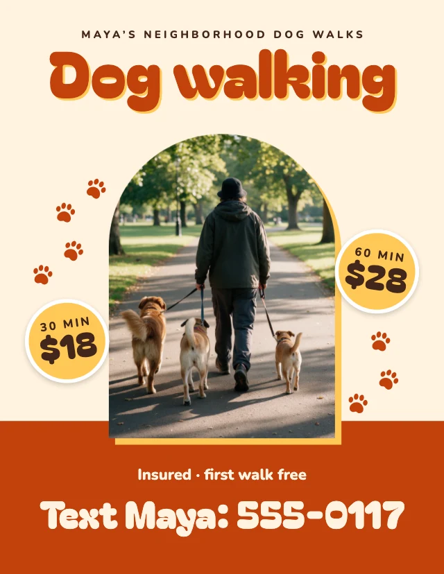 Dog walking flyer template
