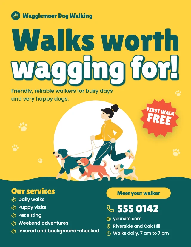 Dog walking services flyer template