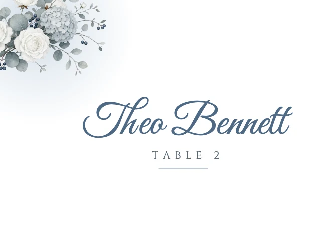 Dusty blue floral place card template