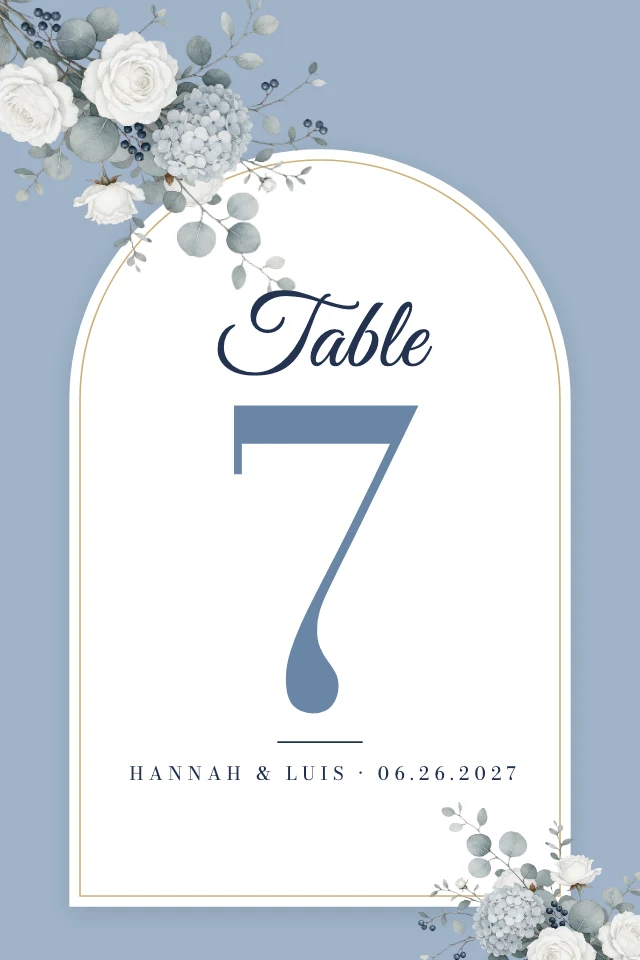 Wedding table number card template