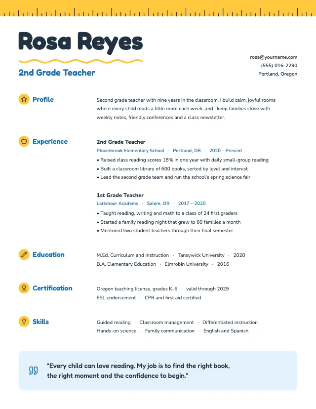 Elementary teacher resume template