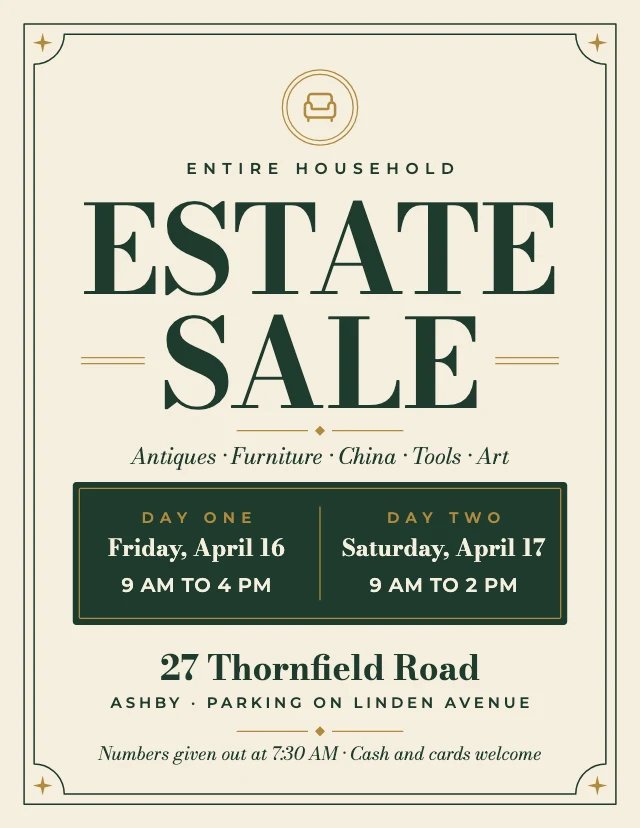 Estate sale flyer template