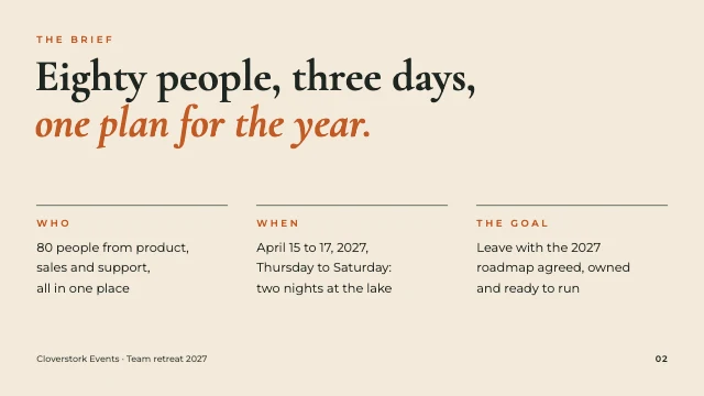 Event proposal presentation template, page 2 of 8