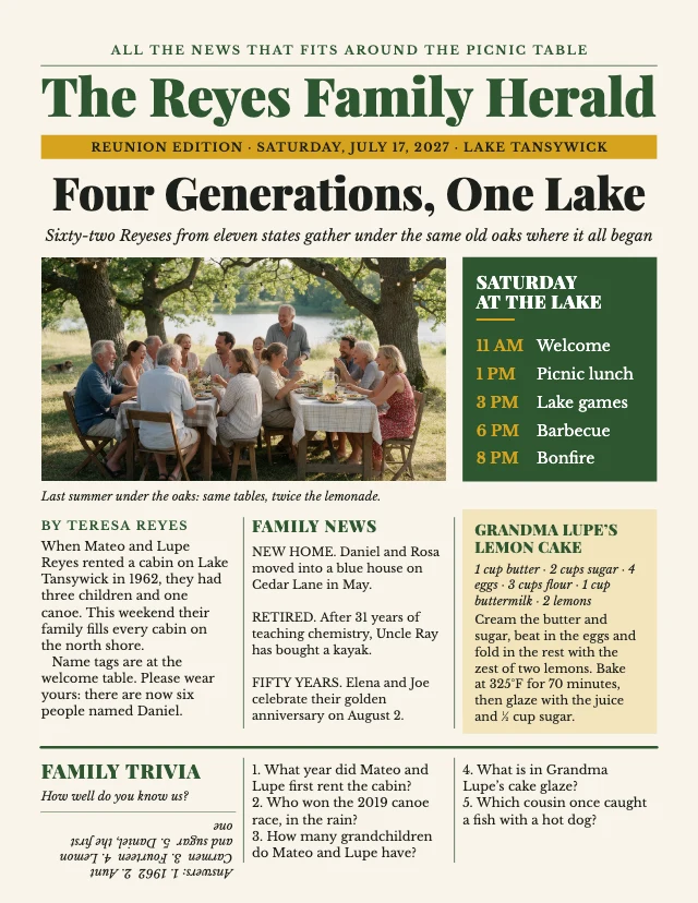 Family reunion newspaper template