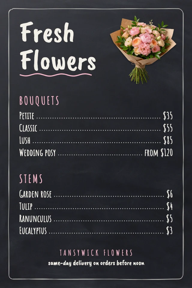 Florist price list board template