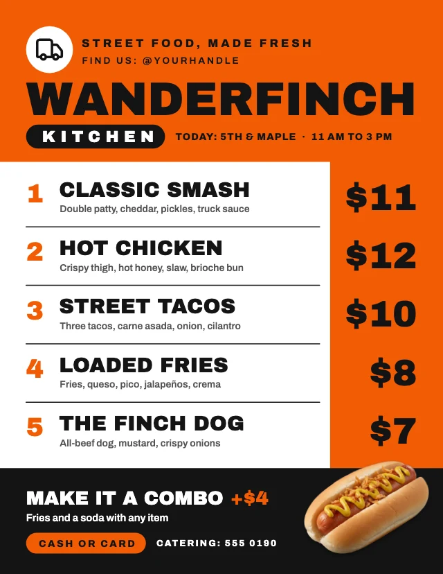 Food truck menu template