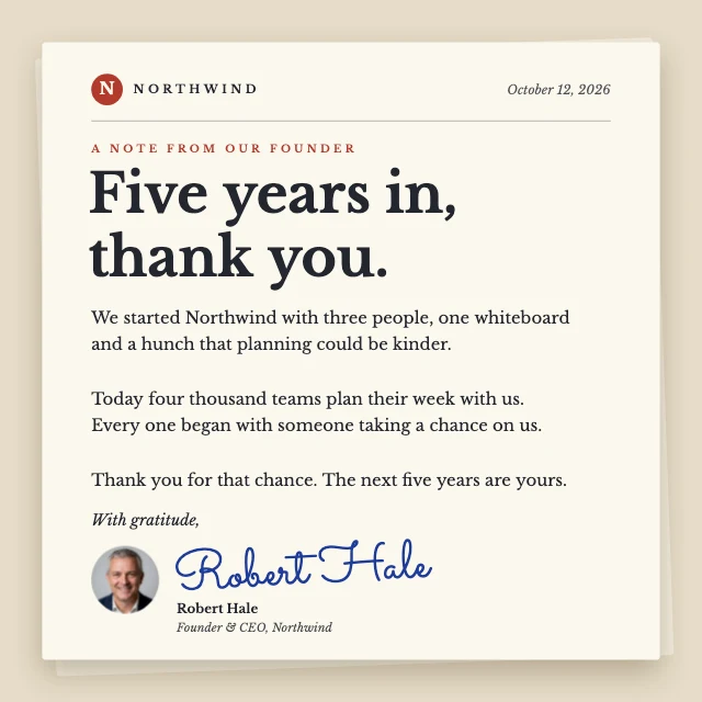 Founder letter LinkedIn post template