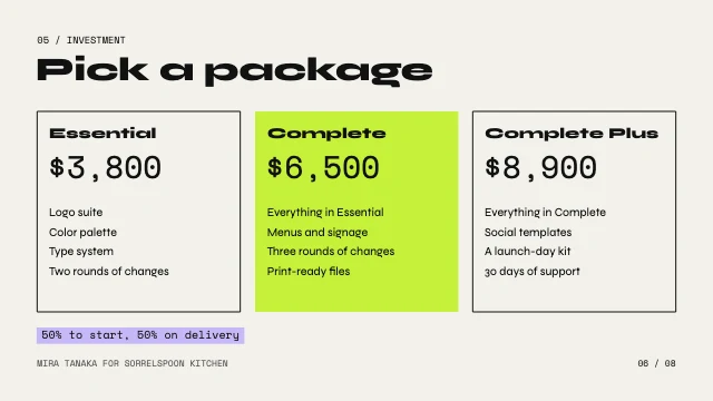 Freelance design proposal template, page 6 of 8