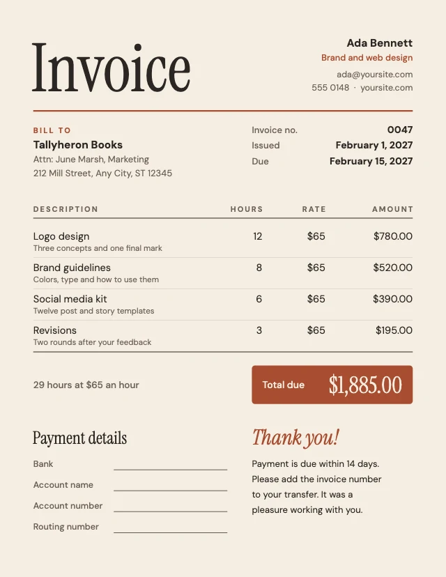 Freelance invoice template