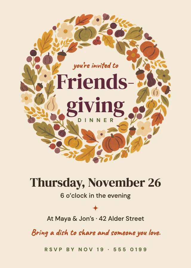 Friendsgiving dinner invitation template