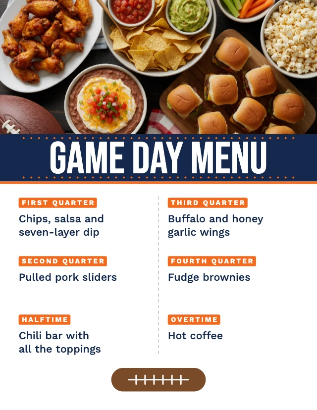 Game day snack menu template