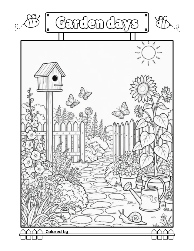 Garden coloring page template