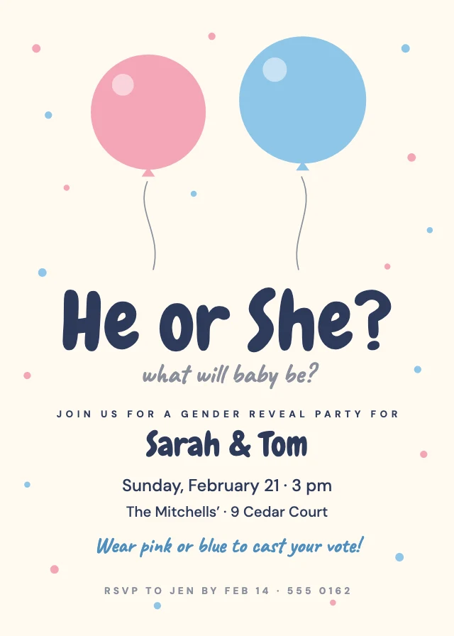 Gender reveal invitation template