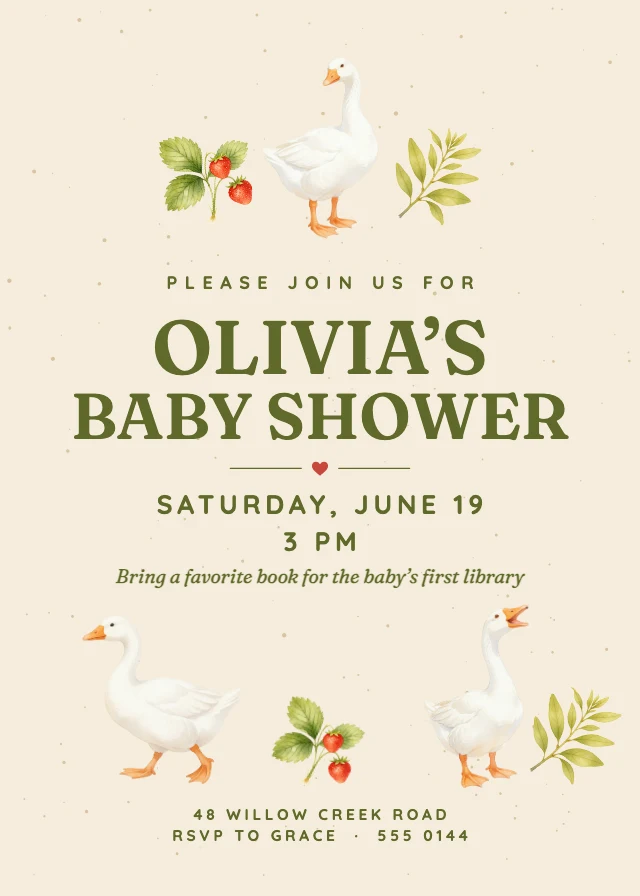 Goose baby shower invitation template