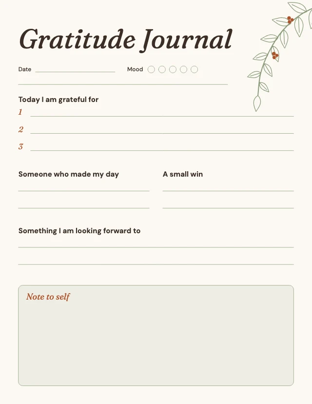 Gratitude journal printable template