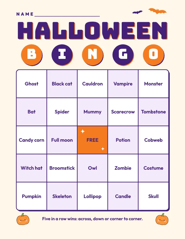 Halloween bingo card template