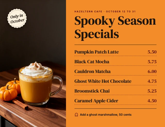 Halloween cafe drinks menu template