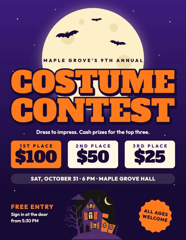 Halloween costume contest flyer template
