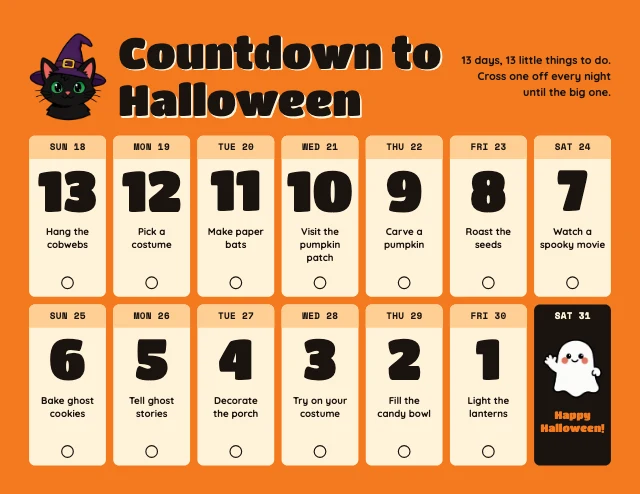 Halloween countdown calendar template