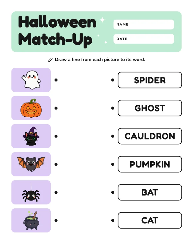 Halloween matching worksheet template