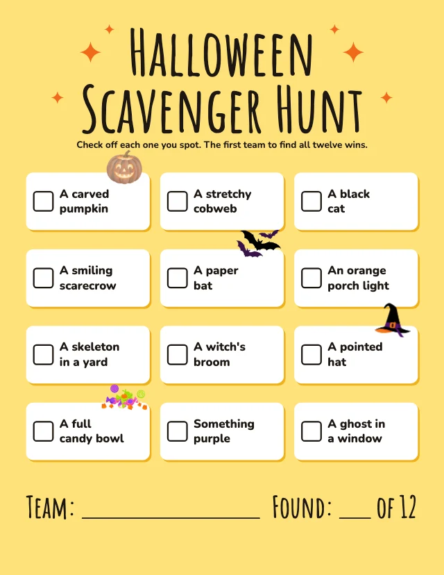 Halloween scavenger hunt template