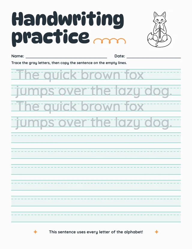 Handwriting practice sheet template