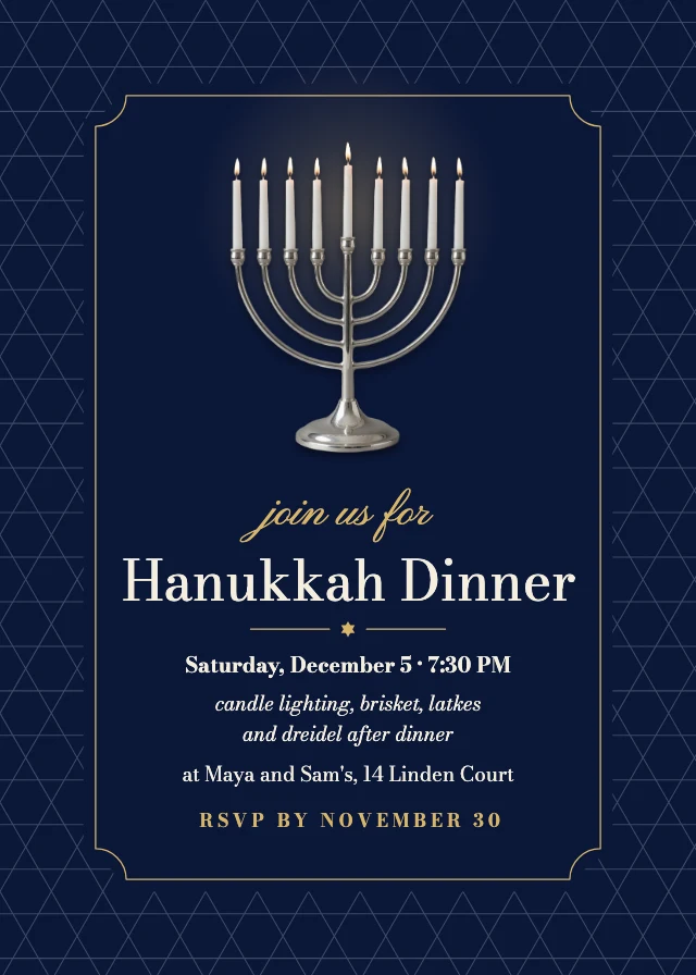 Hanukkah dinner party invitation template
