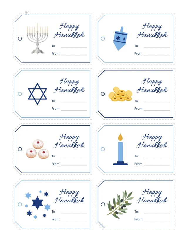 Printable Hanukkah gift tags template