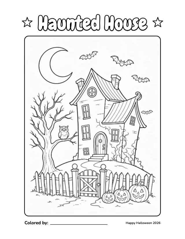 Haunted house coloring page template
