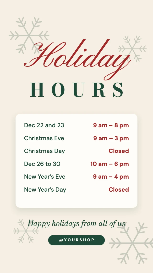 Holiday hours story template