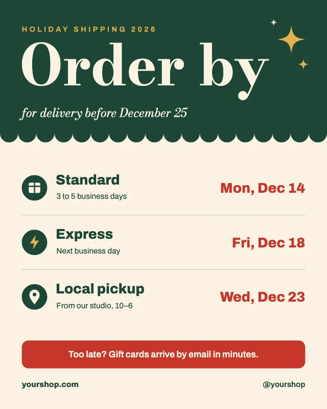 Holiday shipping deadlines post template