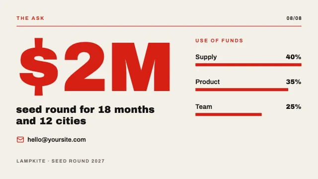 Investor pitch deck template, page 8 of 8
