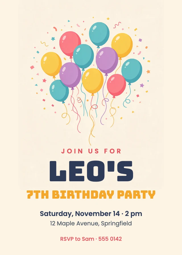 Kids birthday party invitation template