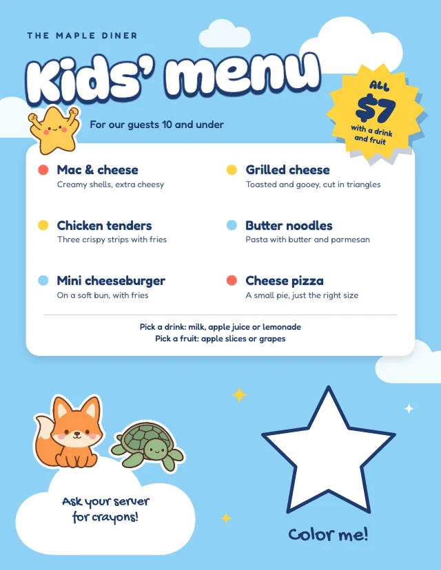 Kids menu template