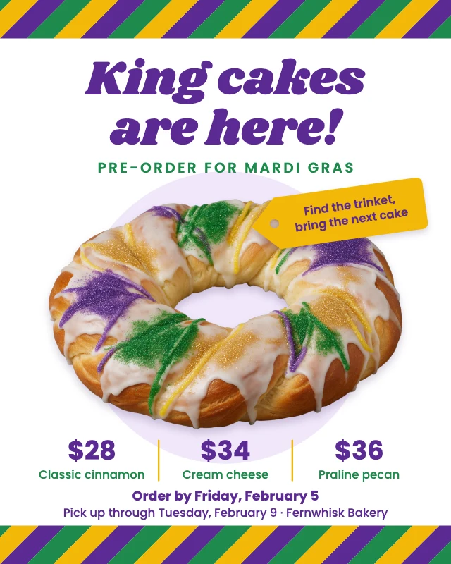 King cake pre-order post template