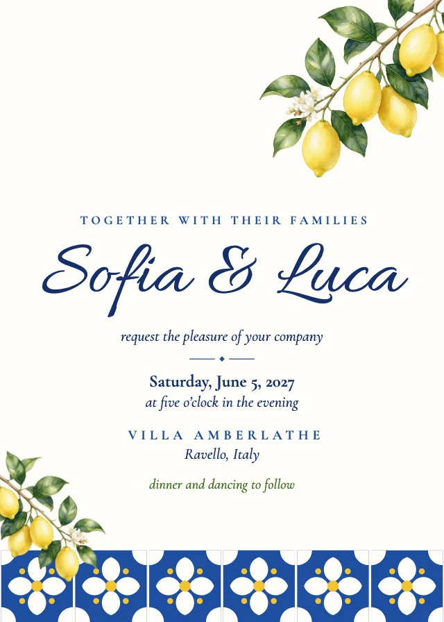 Lemon wedding invitation template
