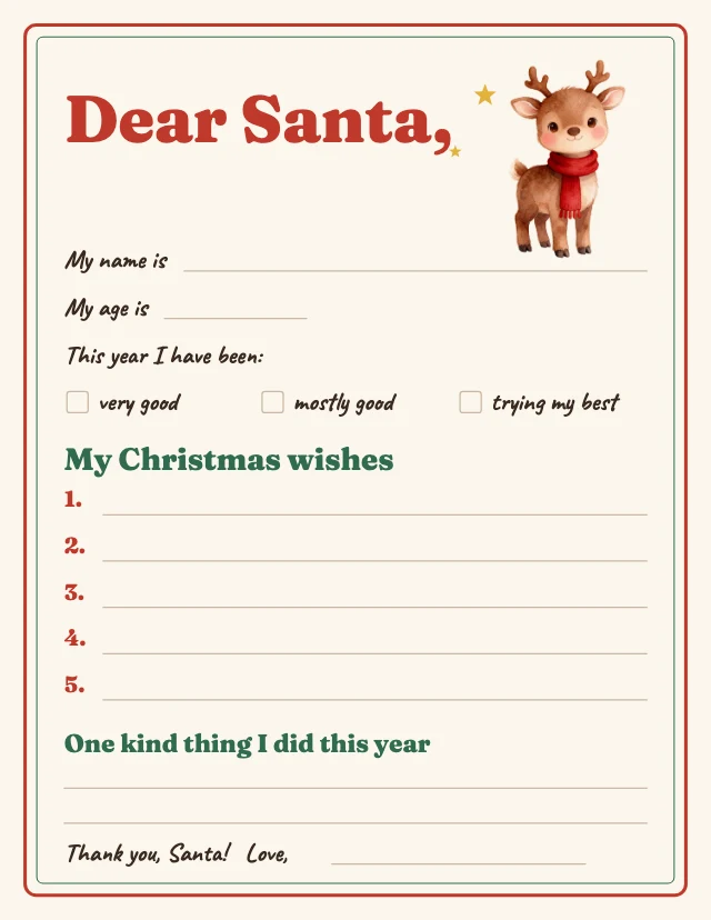 Letter to Santa template