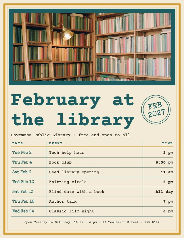 Library events flyer template