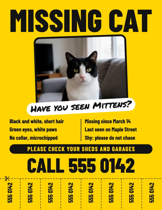 Missing cat poster template