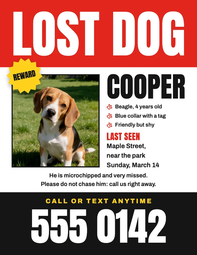Lost dog poster template