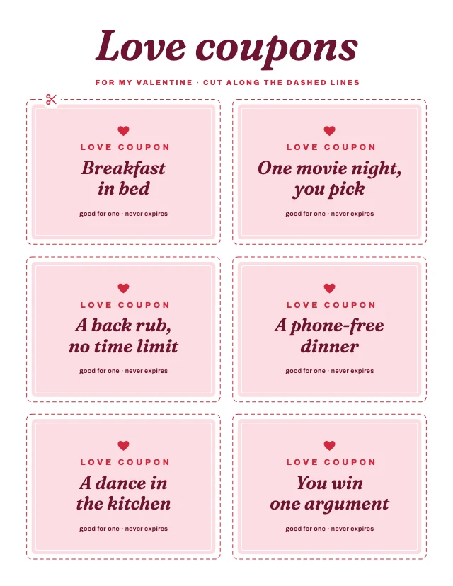 Love coupon book printable template