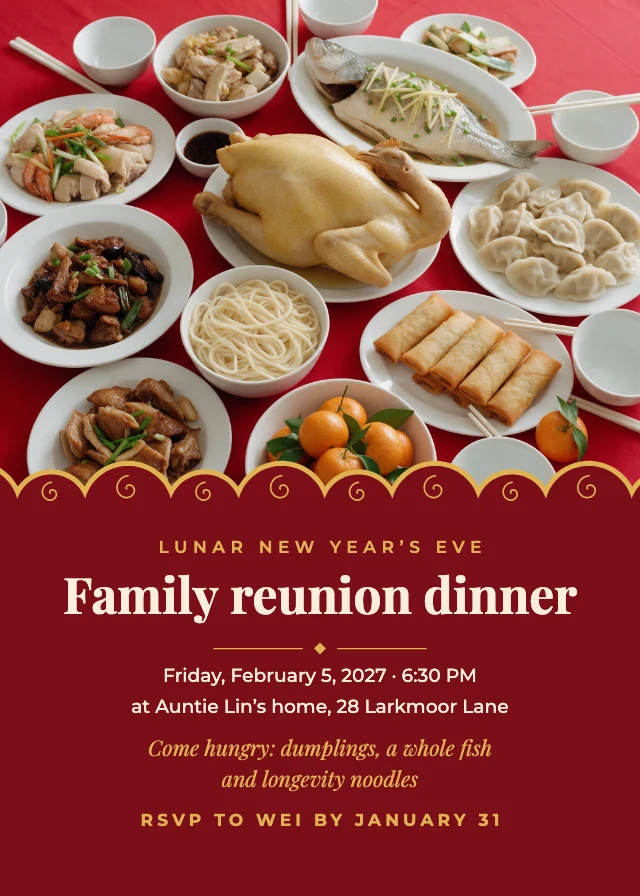Lunar New Year dinner invitation template