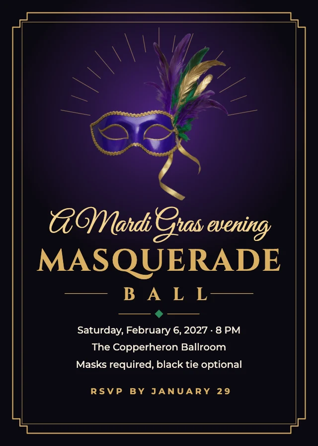 Mardi Gras masquerade invitation template