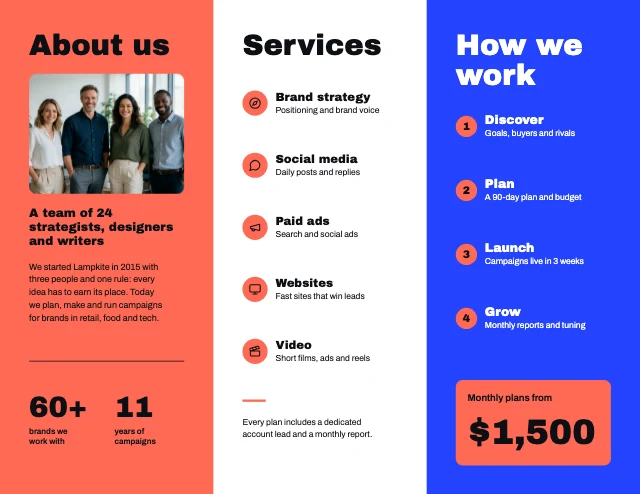 Marketing agency brochure template, page 2 of 2