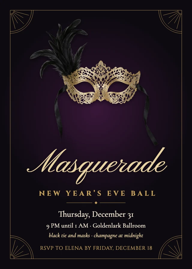 Masquerade New Year’s Eve invitation template