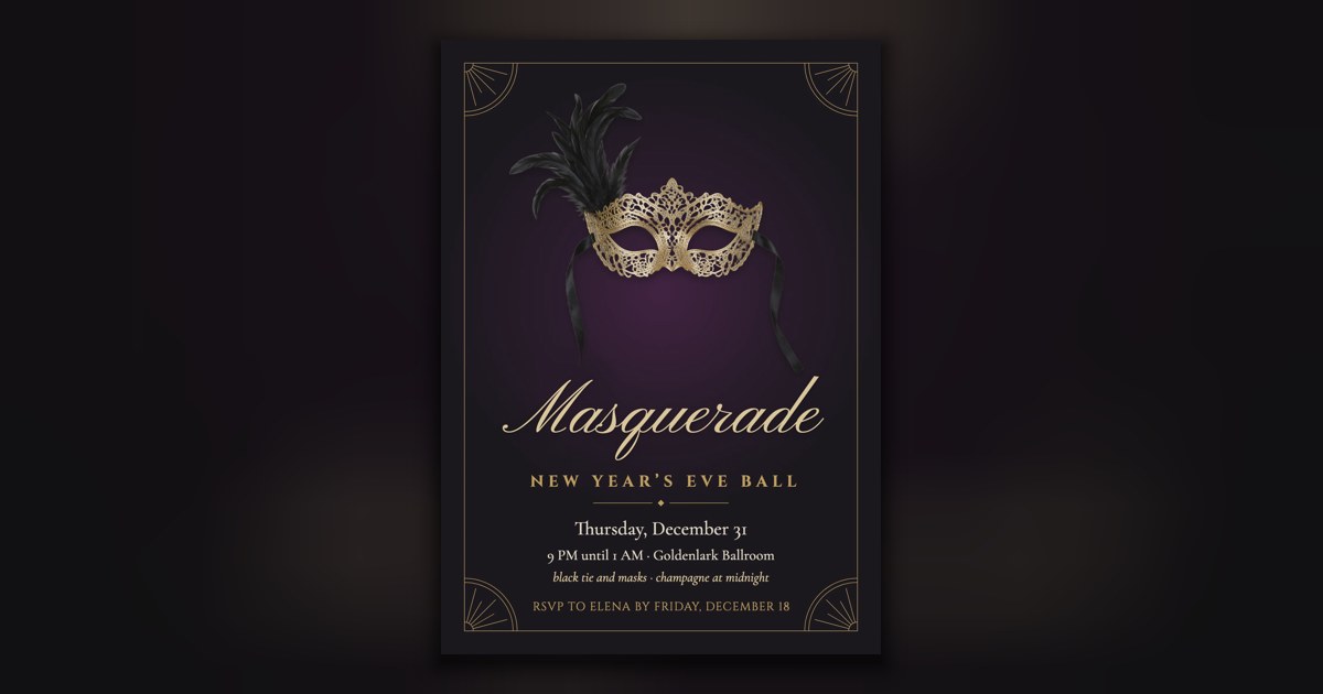 Masquerade New Year’s Eve invitation: Free Editable Template | BudgetPixel