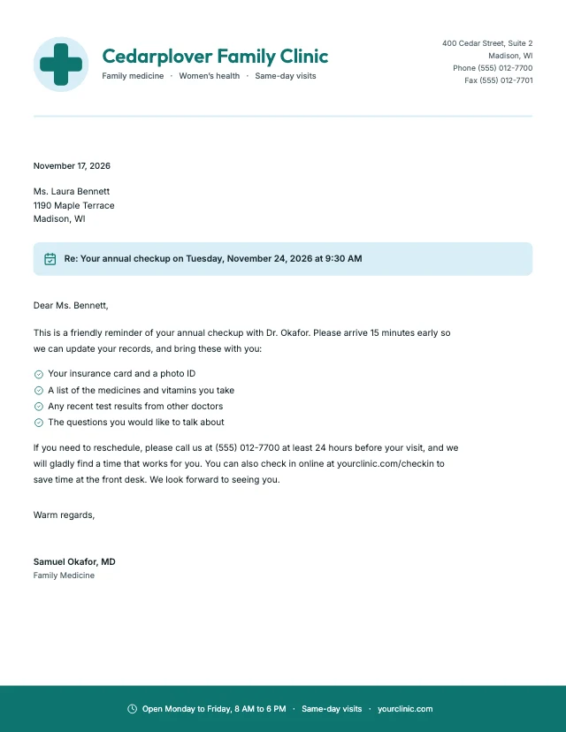Medical clinic letterhead template