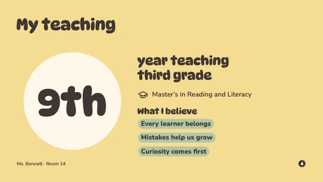 Meet the teacher presentation template, page 4 of 8