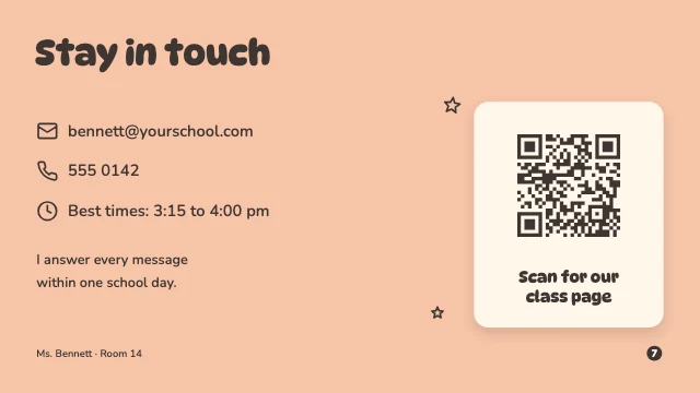Meet the teacher presentation template, page 7 of 8